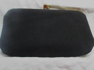 50’s Bobbie Jerome Black Fabric Clutch W/Chain Purse Bag - Picture 1 of 6