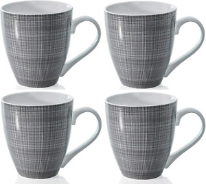 Sketch Set of 4 Mugs Porcelain Extra Large Coffee Soup Hot Cocoa Mugs Grey,