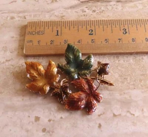Colorful leaf pin by Kenneth Cole; enamel on goldtone metal; 2 1/2 x 2 inches - Picture 1 of 7