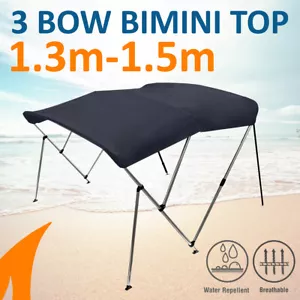 3 Bow 1.3m-1.5m Blue Boat Bimini Top Canopy Cover w/ Rear Poles & Sock - Picture 1 of 7