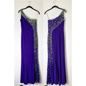 Sherri Hill dunkel lila asymmetrisch Perlen One Shoulder langes formelles Kleid 6 - Bild 1 von 15