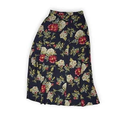 复古 Susan Bristol 海军蓝和红色花卉长裙/中裙女式 8 — 第 1/4 张图片