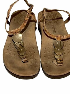 Vionic Lizbeth Cork Tan Sandals Ankle Strap Comfort Gold Thong Women's Sz 9 - Picture 1 of 7