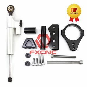 Estabilizador amortiguador de dirección CNC con kit de montaje de soporte para QJ600 BJ600 plateado + negro - Imagen 1 de 12