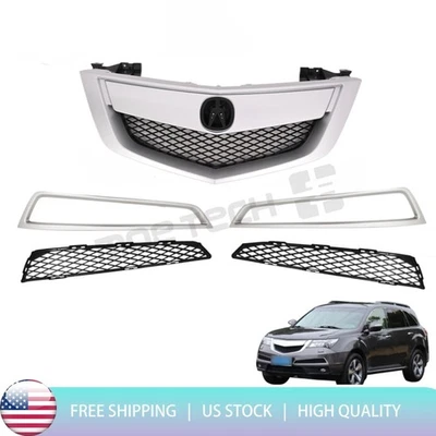 For Acura MDX 2010-2013 Front Bumper Grille w/ Silver Molding Trim Upper Lower Foto 1 de 4