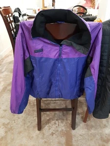 Vintage Damen L Columbia Full Zip lila blau gefüttert Windbreaker Jacke Kapuze - Bild 1 von 8