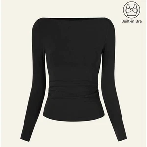 OGL ProWarm Eco-Mousse Side Ruched Boatneck Long Sleeve Brami Women XL Black NWT - Picture 1 of 14