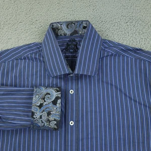 English Laundry Shirt Mens 17.5 XL Blue Striped Paisley Trim Long Sleeve Classic - Picture 1 of 16