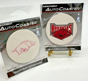 2 Arkansas Razorbacks Absorbent Stone Car Coasters Auto Coaster NEW - Picture 1 of 2