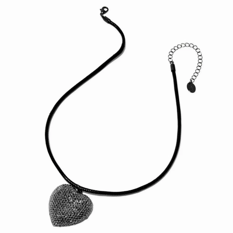 Pavé Crystal Heart Puff Pendant Necklace - Image 1 of 1