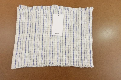 Mango Womens Small Off White Honeycomb Striped Smocked Classic Strapless Top NWT - Image 1 of 4