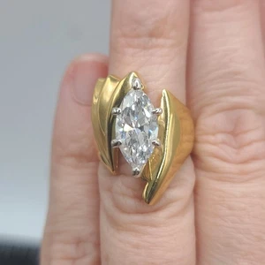 Grober Statement Ring Marquise Solitär SPARKLES goldfarben Gr. 4,75 signiert - Bild 1 von 15