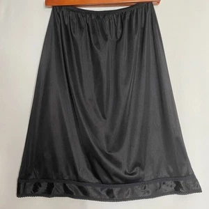 VTG Black Slip Skirt Split Side Lace Border Made in USA Size Medium - Picture 1 of 11