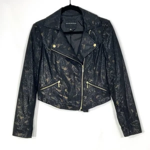 Rock & Republic Women's SMALL Moto Jacket BLACK & GOLD Shimmer Pattern Pockets - Picture 1 of 7