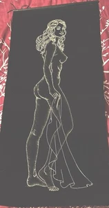 Silueta Tri Chem en Plata Sobre Pana-Mujer Desnudo Arte Colgante de Pared - Imagen 1 de 3