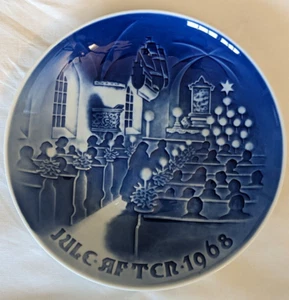 1968 B & G Christmas in Church J Kirke Juleaften Plate - Blue - Mass - Imagen 1 de 3