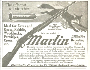 Marlin Rifle hunting rifle gun shooting rim fire fox 1914 print ad New Haven - Picture 1 of 1