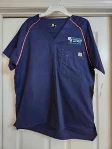 Lot Of 3 Carhartt Mens Size Med Orange/ Navy Blue Scrub Tops NWT. AFFORDABLE - Picture 1 of 5