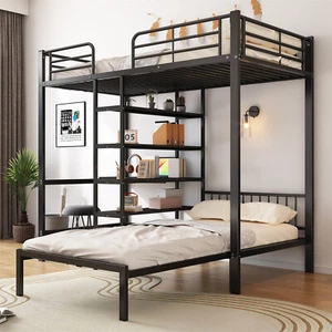 Etagenbett 90x200cm Hochbett Metallbett mit Schreibtisch und Regalen Kinderbett - Bild 1 von 12