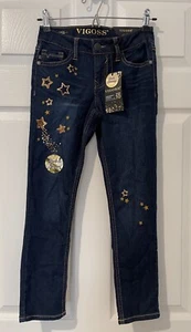 Vigoss Girls The Austin Skinny Dark Wash Sequin Embroidery Bling Jeans Sz 10 NWT - Picture 1 of 12