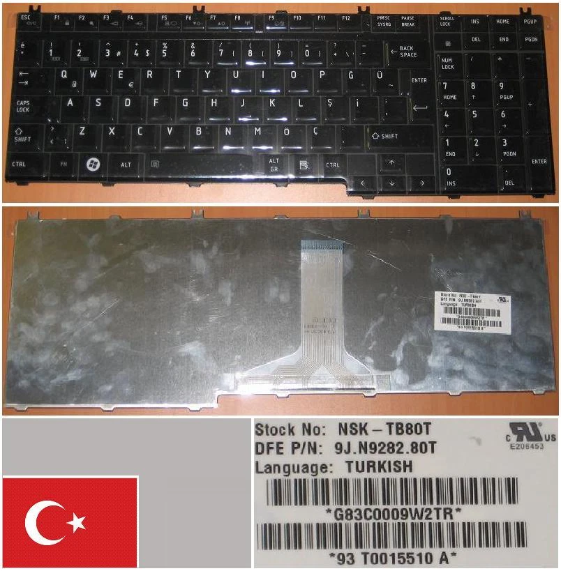 Qwerty Turkish Keyboard Toshiba G50 F50 P200 P205 X300 NSK-TB80T 9J.N9282.80T - Image 1 of 1