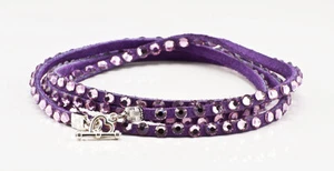 Swarovski Kristall Multi Leder Wickelarmband in Lila mit hellrosa Kristallen - Bild 1 von 3