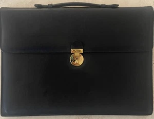 Ferragamo Black Leather Portfolio Laptop case with gold buckle - Picture 1 of 14
