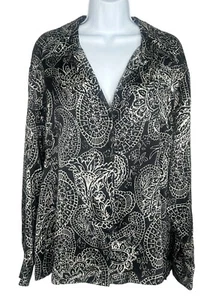 Vintage Chico's 100% Silk Long Sleeve Button Up V-Neck Blouse Size 3 NWT - Picture 1 of 9