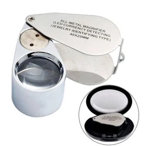 40X 25MM Jewelers Magnifier Microscope LED UV Light Hand Metal Glass Loupe Lens - Picture 1 of 9
