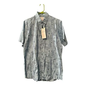 Peter Werth London Men’s Shirt Blue Floral Short Sleeve Button Down New With Tag - Picture 1 of 8