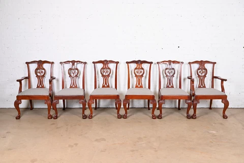 Baker Furniture Chippendale Carved Mahogany Dining Chairs, Set of Six Cover