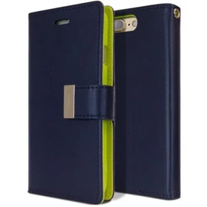 New GOOSPERY Rich Diary Leather Wallet Case NAVY For iPhone 7+ Plus/8+ Plus - Picture 1 of 2