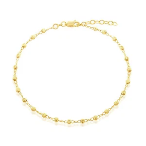 Classic Women's Anklet Gold Plated Sterling Silver Diamond Cut Beads R-9102-GP - Picture 1 of 1