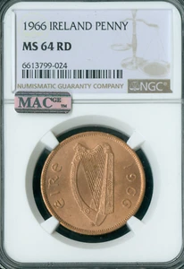 1966 IRELAND PENNY NGC MS64 PQ MAC SPOTLESS * - Picture 1 of 2
