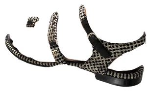 CHANEL 2016 Tweed Chained Flat Shoes Sandals Leather Mini Pearls Logo Fit Sz.7.5 - Picture 1 of 7