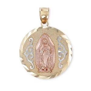 Colgante Redondo Oro 14k Luna Guadalupe Rosa Tricolor - Imagen 1 de 7