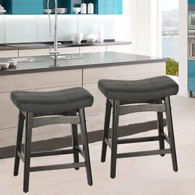 Saddle Seat Bar Stools Set of 2 Counter Height Barstool Solid Leg - Image 1 of 4