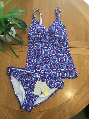 BODEN Nuevo Conjunto Tankini Talamanca Azul Rojo Azulejo Estampado Sol Talla 10 Parte Superior y 14 Parte Inferior Foto 1 de 4