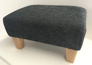 Footstool In A Charcoal Grey Chenille Fabric With Solid Wood Legs British Made - Picture 1 of 11