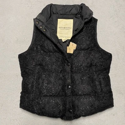 Ralph Lauren Denim & Supply Chaleco Mujer Pequeño Negro Encaje Puffer Y2K NUEVO Foto 1 de 4