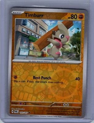 Pokemon TCG * SV Twilight Masquerade * 103/167 Timburr REVERSE HOLO Common * NM - Image 1 of 2