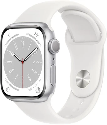 Apple Watch 8 GPS Alu Silver 41mm, A2770 White Silicon Band, NEU Sonstige - Bild 1 von 3