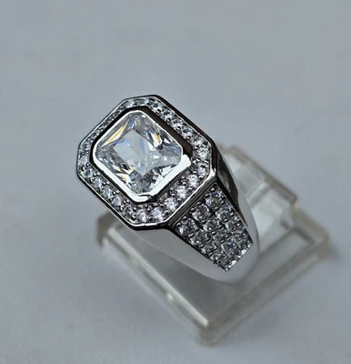 White Gold Plated Unisex Cubic Zirconia Paved Halo Ring Men/women Size T - Image 1 of 3