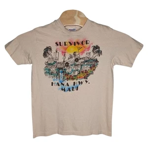 Vintage Survivor Hana Hwy Maui T Shirt Hanes Med 38-40 17x23 Single Stitch USA - Picture 1 of 8