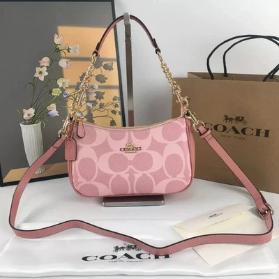 Bolsa de ombro CAL51 COACH Teri em pó de lona assinatura rosa nova - Imagem 1 de 4
