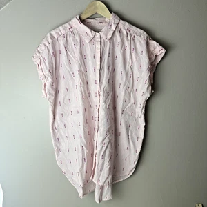 Loft Short Sleeve Striped Textured Shirt Button Size XL Pink Cotton - Picture 1 of 10