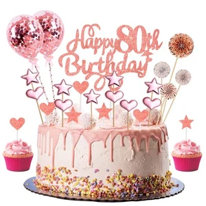 Kit de adorno de pastel de cumpleaños 80 oro rosa brillo feliz 80 cumpleaños - Imagen 1 de 5