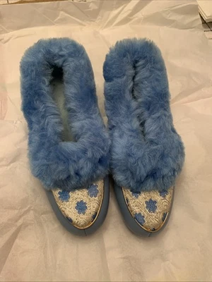 Zapatillas azules vintage de mujer de vinilo con diseño de hilo dorado de EE. UU. 5 NUEVAS CON ETIQUETAS Foto 1 de 4