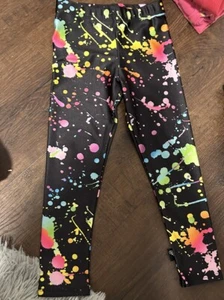 Pixie Lane Girls Hi Shine Colorful Splatter Print Leggings Size 2 - Picture 1 of 3