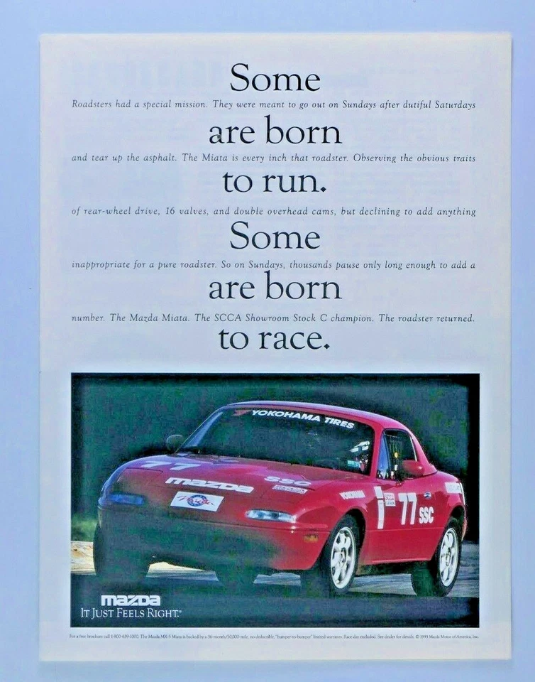  Mazda Miata MX 5 1993 Born To Race Vintage SCCA Champ anuncio impreso original 8 x 11" Foto 1 de 4